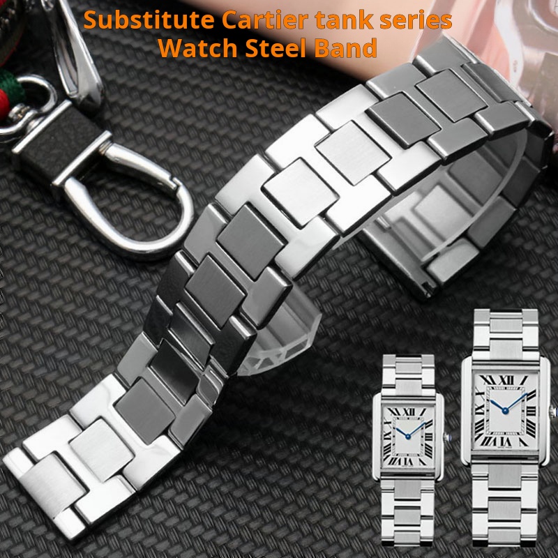 Cartier Watch Tank - 남성용 세련된 스틸 실버 시계 밴드