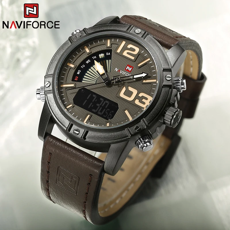 Leather Watch Band Men - NAVIFORCE 최고 브랜드 남성 시계 다기능