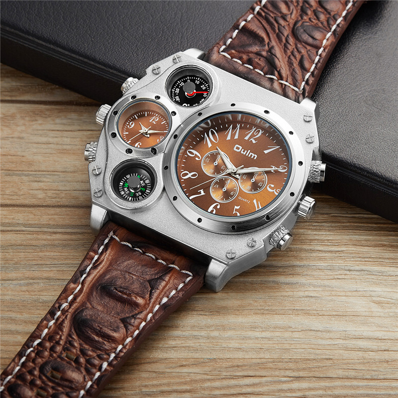 새로운 모델 OULM 시계 남자 석영 스포츠 가죽 스트 - Leather Watch Band Men 리뷰 및 가격