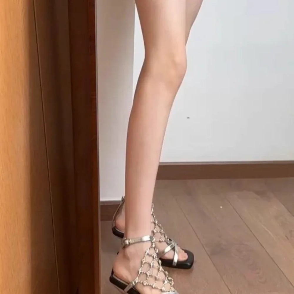 템퍼러먼트 하이힐 여성 여름 스퀘어 토 오픈토 라인스톤 - Mesh Strap Metal 리뷰 및 가격